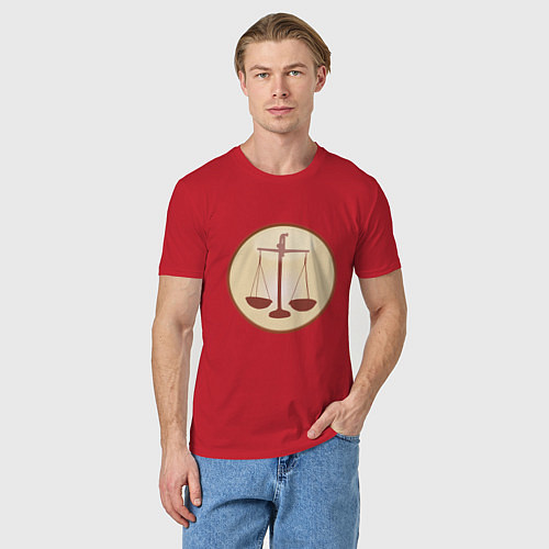 Мужская футболка Весы бежевые / Красный – фото 3