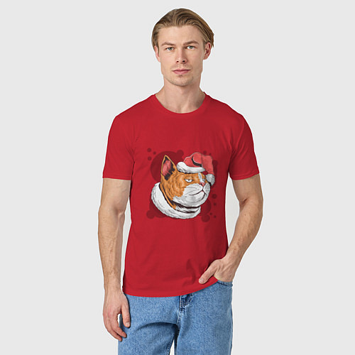 Мужская футболка Christmas Cat / Красный – фото 3
