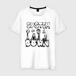 Футболка хлопковая мужская Карикатура на группу System of a Down, цвет: белый