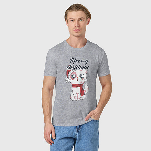 Мужская футболка Christmas Cat / Меланж – фото 3