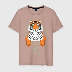 Футболка хлопковая мужская Тигр в раме, цвет: пыльно-розовый