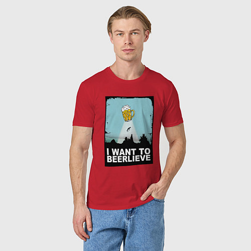 Мужская футболка I WANT TO BEERLIEVE / Красный – фото 3
