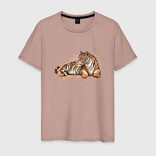 Мужская футболка Тигр лежит / Пыльно-розовый – фото 1
