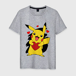 Футболка хлопковая мужская ПИКАЧУ И СЕРДЕЧКО POKENON PIKACHU LOVE, цвет: меланж