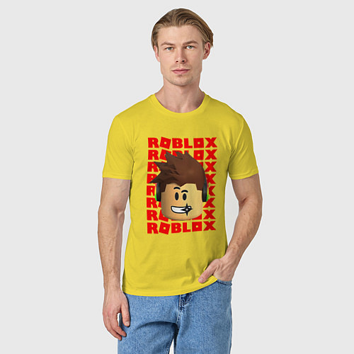 Мужская футболка ROBLOX RED LOGO LEGO FACE / Желтый – фото 3