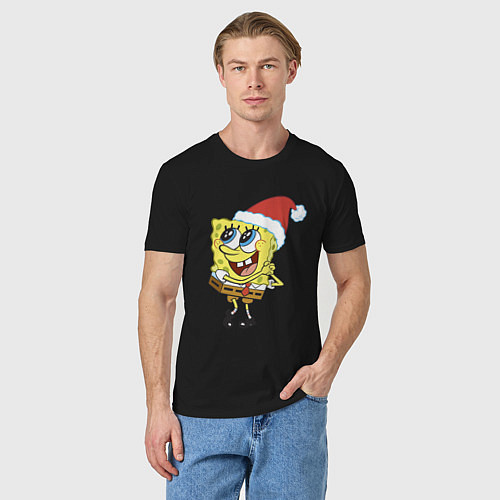 Мужская футболка Рождественский Спанч Боб / Черный – фото 3