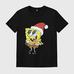 Футболка хлопковая мужская Рождественский Спанч Боб, цвет: черный