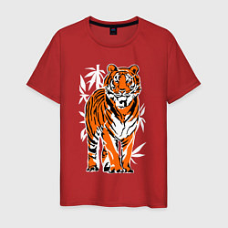Футболка хлопковая мужская Тигр в джунглях, цвет: красный