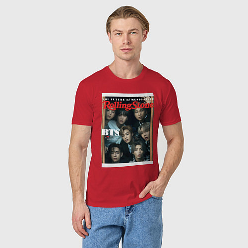 Мужская футболка BTS БТС на обложке журнала / Красный – фото 3