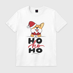 Футболка хлопковая мужская Corgi Ho ho Ho, цвет: белый