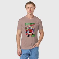 Футболка хлопковая мужская Christmas Futurama, цвет: пыльно-розовый — фото 2
