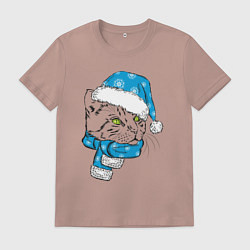 Футболка хлопковая мужская Christmas family Cat, цвет: пыльно-розовый
