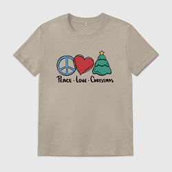 Футболка хлопковая мужская Peace Love and Christmas, цвет: миндальный