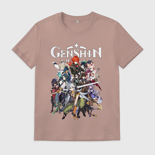 Мужская футболка ПЕРСОНАЖИ GENSHIN IMPACT ЛОГО / Пыльно-розовый – фото 1