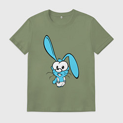 Футболка хлопковая мужская Заяц пучеглазый голубенький, цвет: авокадо
