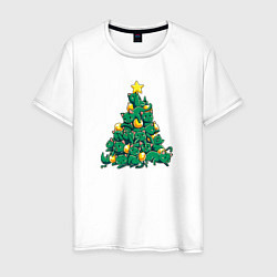 Футболка хлопковая мужская Christmas Tree Made Of Green Cats, цвет: белый