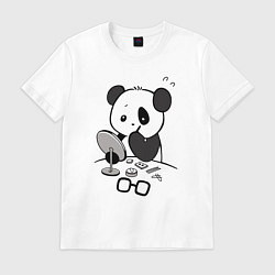 Футболка хлопковая мужская Панда красит глаза, цвет: белый