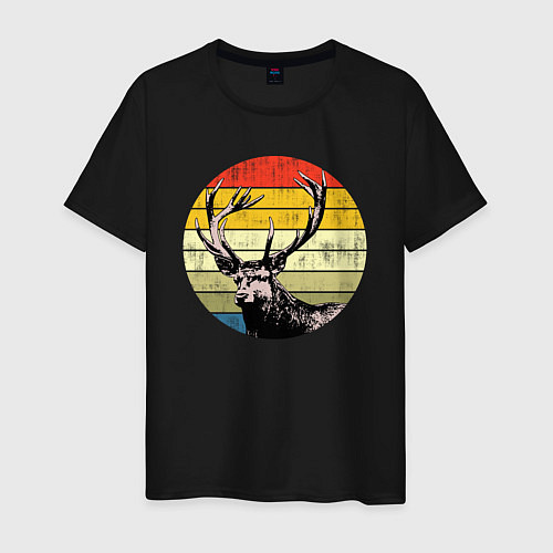 Мужская футболка Олень на закате винтажный стиль / Черный – фото 1