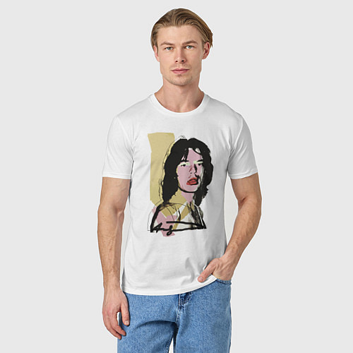 Мужская футболка Andy Warhol - Mick Jagger pop art / Белый – фото 3