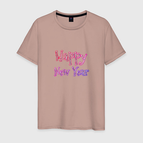 Мужская футболка Неоновая Надпись Новый Год Happy New Year / Пыльно-розовый – фото 1