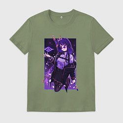 Футболка хлопковая мужская Баал модная Шогун Райден Геншин, цвет: авокадо