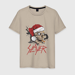 Футболка хлопковая мужская SLAYER SKULL SANTA NEW YEAR, цвет: миндальный