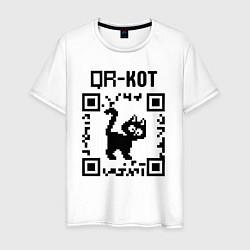 Футболка хлопковая мужская QR кот КОТИК, цвет: белый