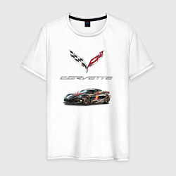 Футболка хлопковая мужская Chevrolet Corvette - Motorsport racing team, цвет: белый