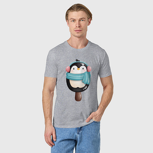 Мужская футболка Пингвин - эскимо / Меланж – фото 3
