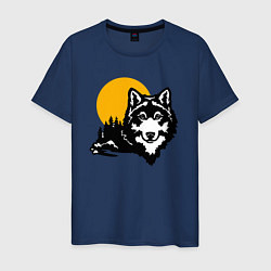 Футболка хлопковая мужская Волк и солнце, цвет: тёмно-синий