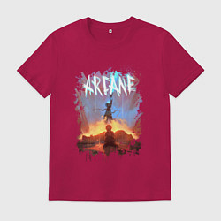 Футболка хлопковая мужская JINX HERE WAS ARCANE LEAGUE OF LEGENDS ДЖИНКС, цвет: маджента