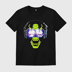 Футболка хлопковая мужская Neon skull - music lover, цвет: черный