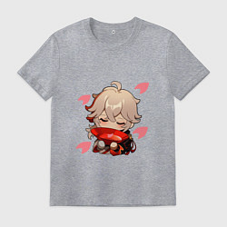 Футболка хлопковая мужская Маленький Казуха ест геншин импакт, цвет: меланж