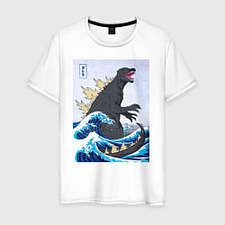 Футболка хлопковая мужская Godzilla in The Waves Eastern, цвет: белый