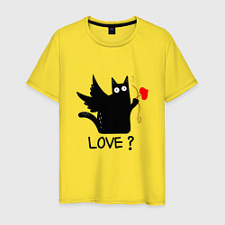 Футболка хлопковая мужская LOVE CAT WHAT cat, цвет: желтый