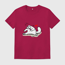 Футболка хлопковая мужская Кот Саймон Сердечко Love, цвет: маджента