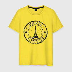 Футболка хлопковая мужская Париж, Франция, Эйфелева башня, цвет: желтый