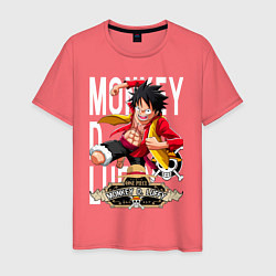 Футболка хлопковая мужская One Piece Monkey Большой Куш Манки, цвет: коралловый