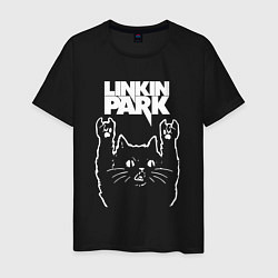 Футболка хлопковая мужская Linkin Park, Линкин Парк, Рок кот, цвет: черный