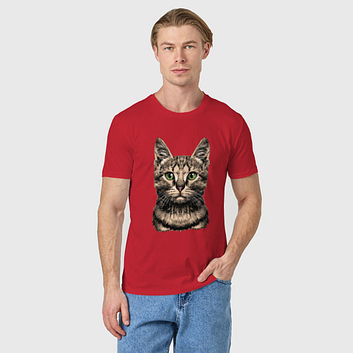 Мужская футболка Нарисованный бенгальский кот / Красный – фото 3