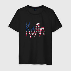 Футболка хлопковая мужская KoRn, Корн флаг США, цвет: черный