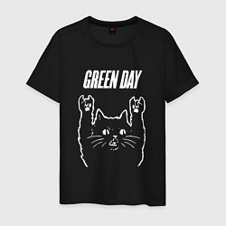 Футболка хлопковая мужская Green Day Рок кот, цвет: черный