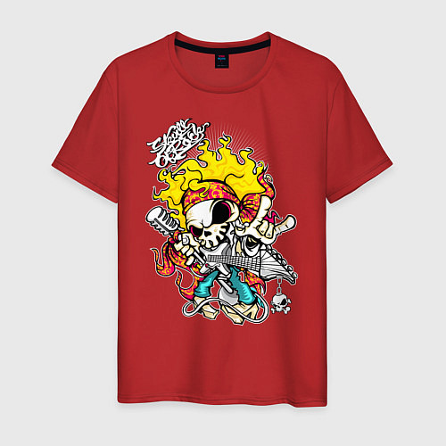 Мужская футболка Скелетон с гитарой / Красный – фото 1