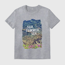 Футболка хлопковая мужская Солнце, лето, море, цвет: меланж