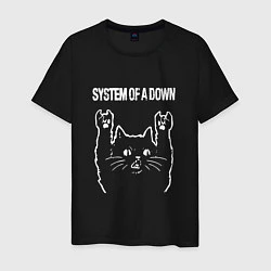 Футболка хлопковая мужская System of a Down Рок кот, цвет: черный