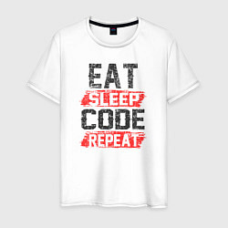 Футболка хлопковая мужская EAT SLEEP CODE REPEAT, цвет: белый