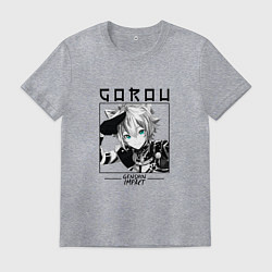 Футболка хлопковая мужская Горо Собачий воин, Genshin Impact, цвет: меланж