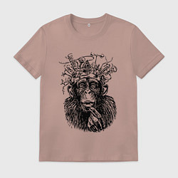 Футболка хлопковая мужская Обезьяна Франкенштейн, цвет: пыльно-розовый