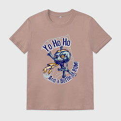 Футболка хлопковая мужская Череп Йо Хо Хо, цвет: пыльно-розовый