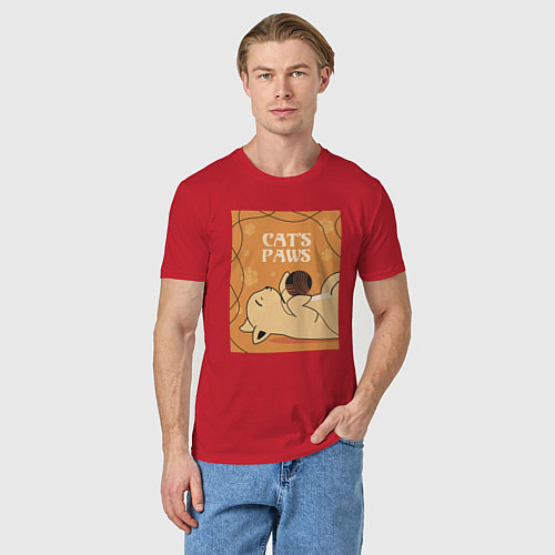 Мужская футболка Котик с клубком ниток / Красный – фото 3